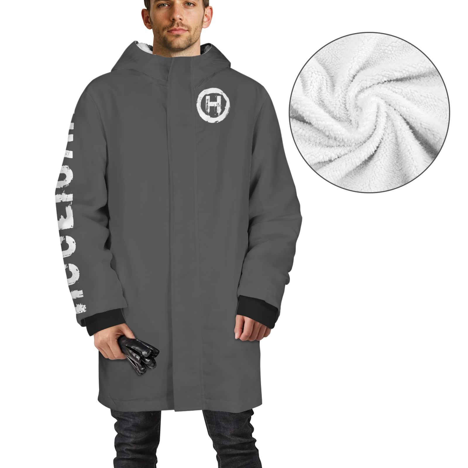 Hooligan Big Winter Coat (Grey) Men's Mid-length Fleece-lined Jacket(Model H69)