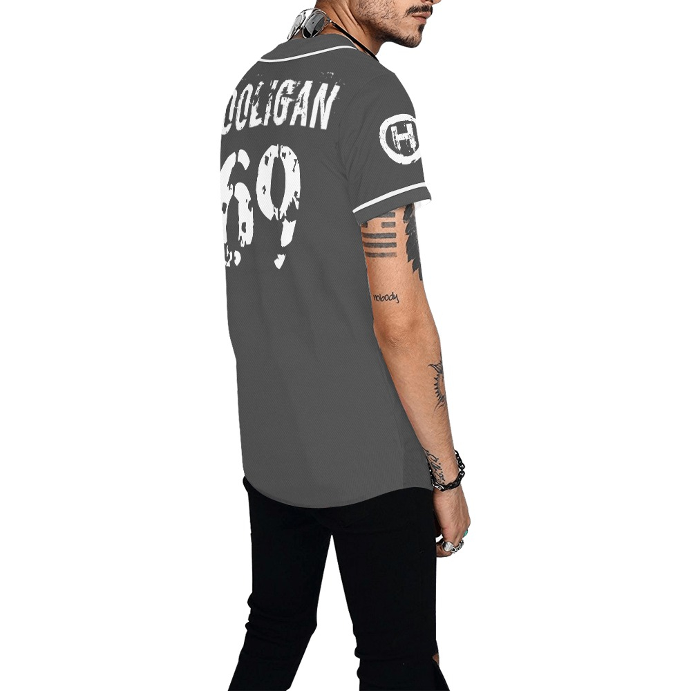 Hooligan Baseball Jersey (Dark Grey) Men's All Over Print Baseball Jersey (T50) - Image 3