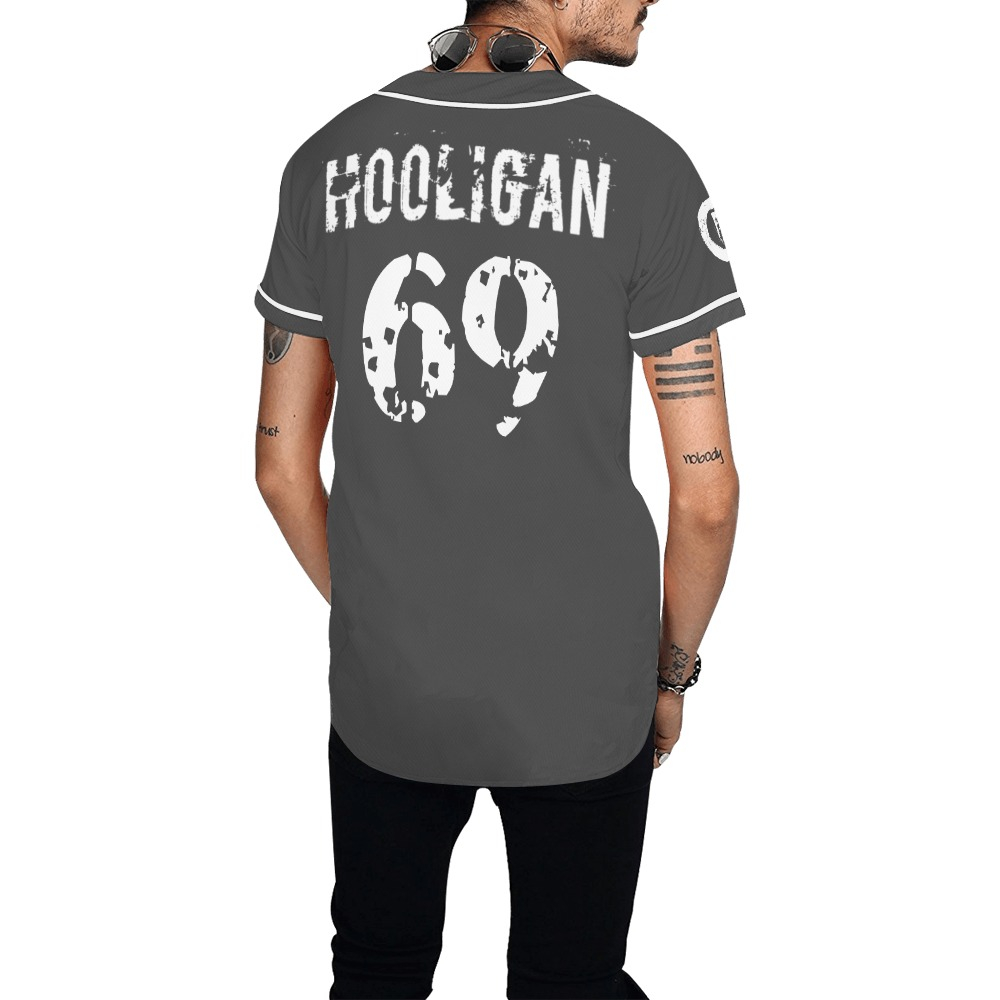 Hooligan Baseball Jersey (Dark Grey) Men's All Over Print Baseball Jersey (T50) - Image 2