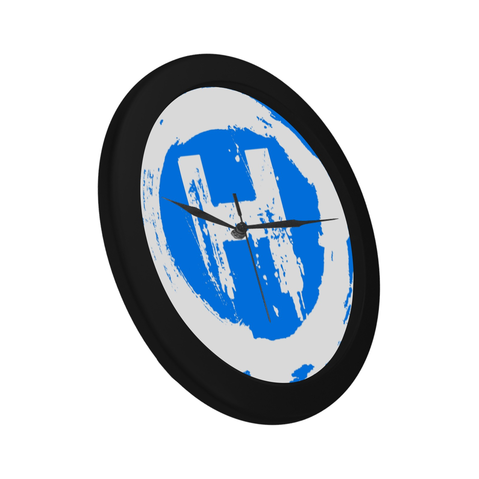 H Clock (Blue) Black Plastic Wall Clock - Image 2