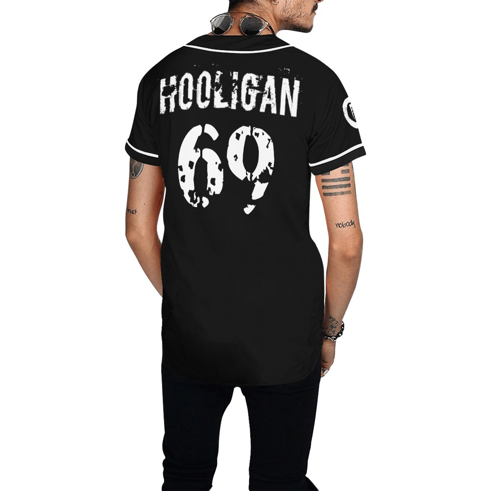 Hooligan Baseball Jersey (Black) Men's All Over Print Baseball Jersey (T50) - Image 2
