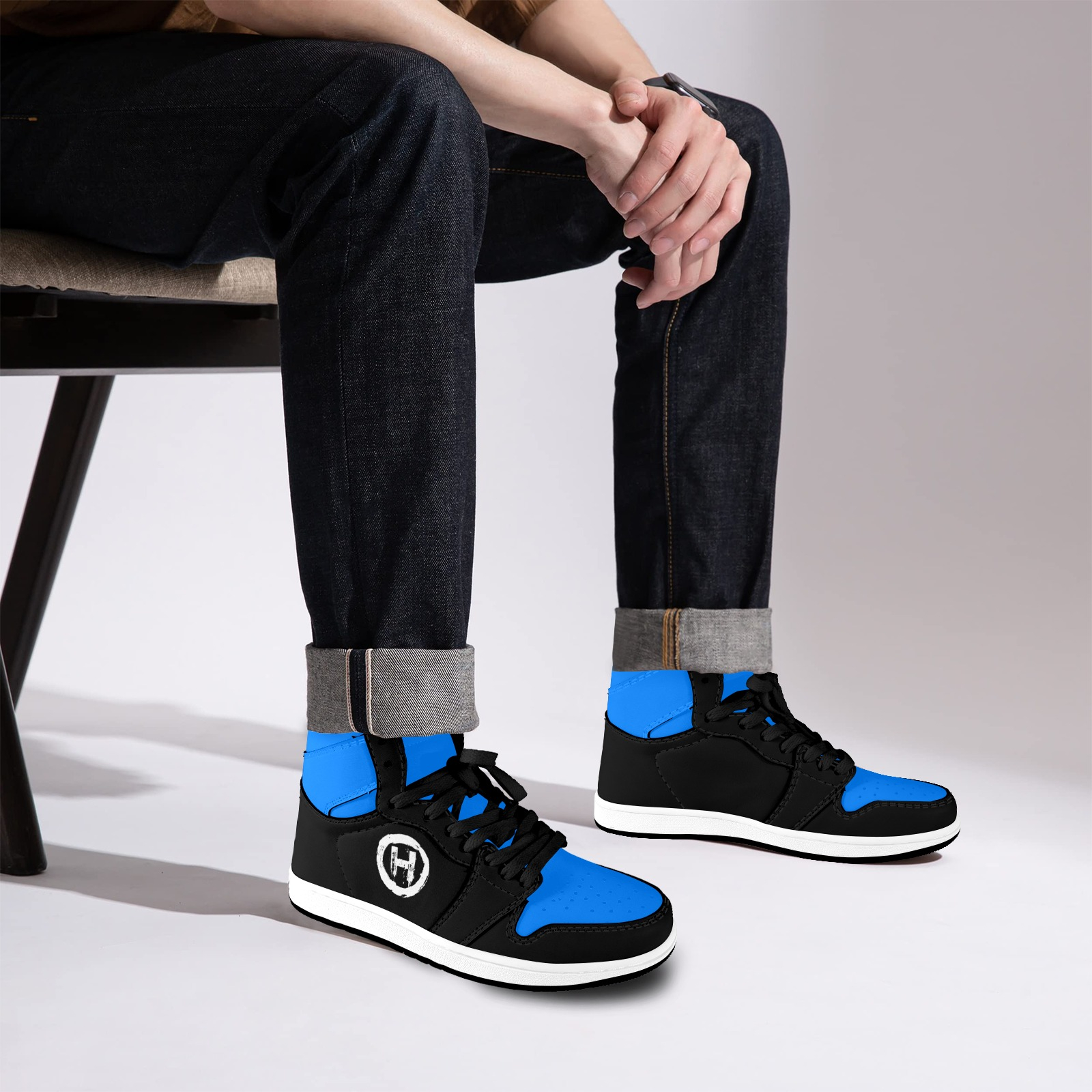 Hooligan High tops (Black/Blue) Men's High Top Sneakers (Model 20042) - Image 7