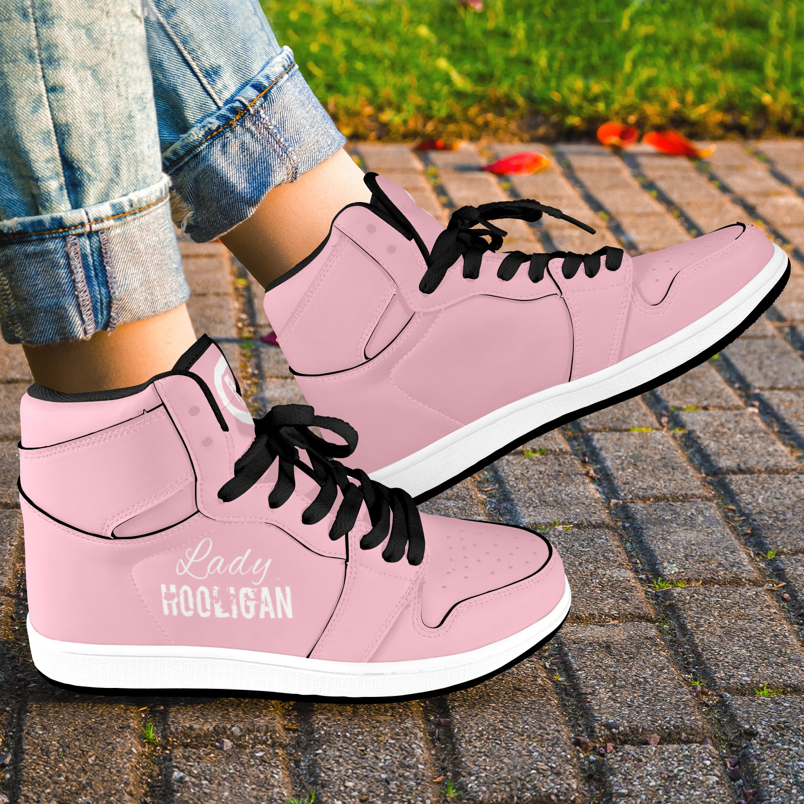 Lady Hooligan Hi-Tops (Pink) Women's High Top Sneakers (Model 20042) - Image 7