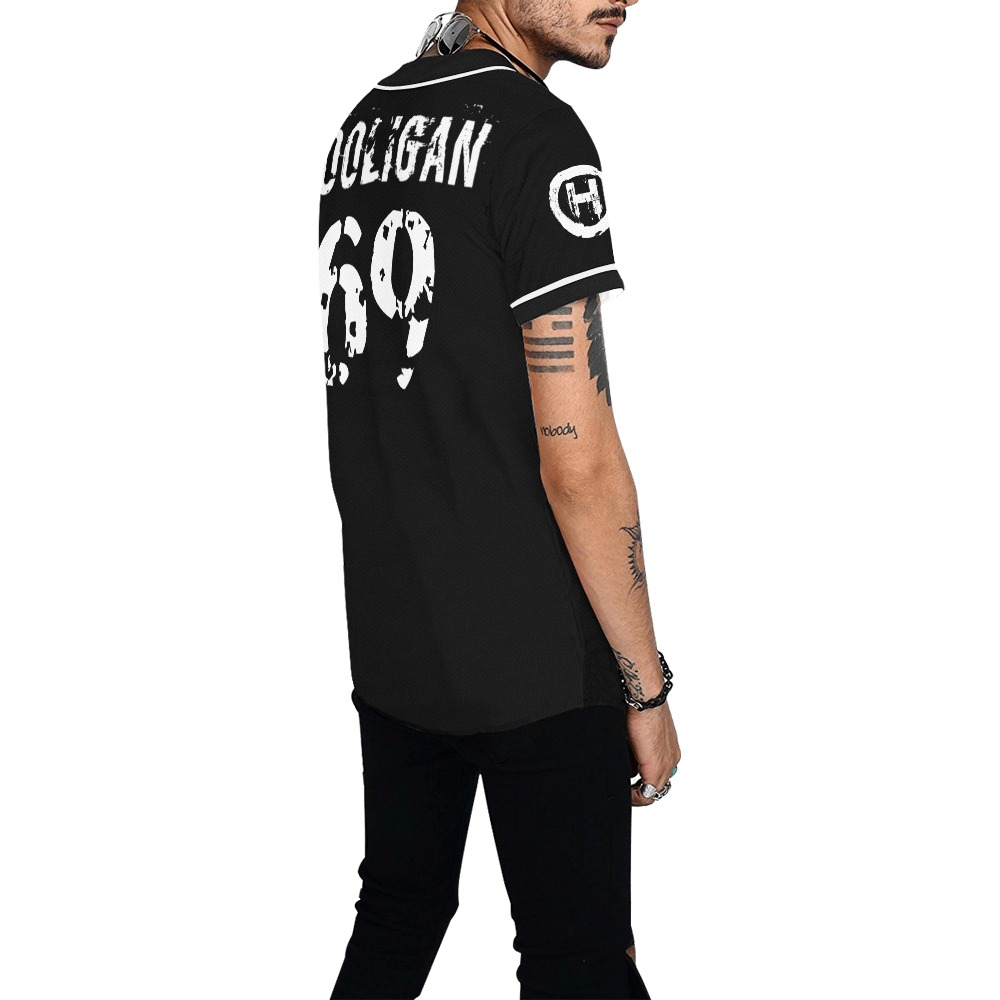 Hooligan Baseball Jersey (Black) Men's All Over Print Baseball Jersey (T50) - Image 3