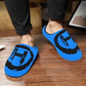 H Mens Slippers (Blue) Men's Non-Slip Cotton Slippers (Model 0602)
